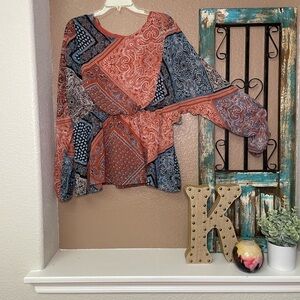 Bohemian Paisley Patchwork Blouse with Bell Sleeves